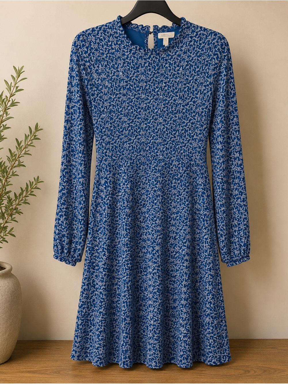 Matilda Jane Women’s Blue Floral Ruffle Neck Dress - Small - GUC